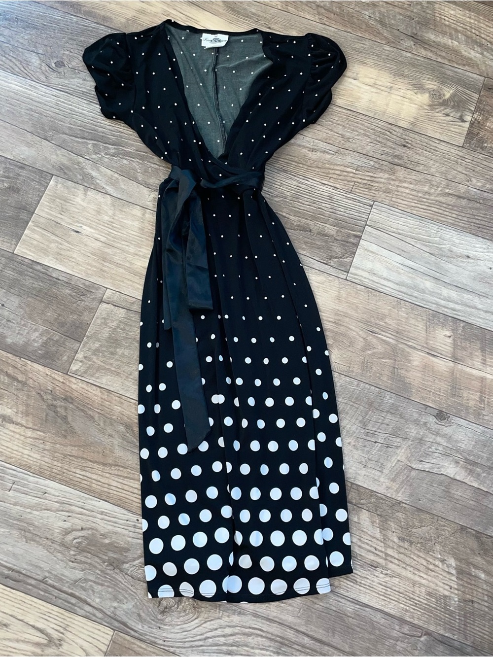 Rare Editions Black and White Polka Dot Midi Wrap Dress